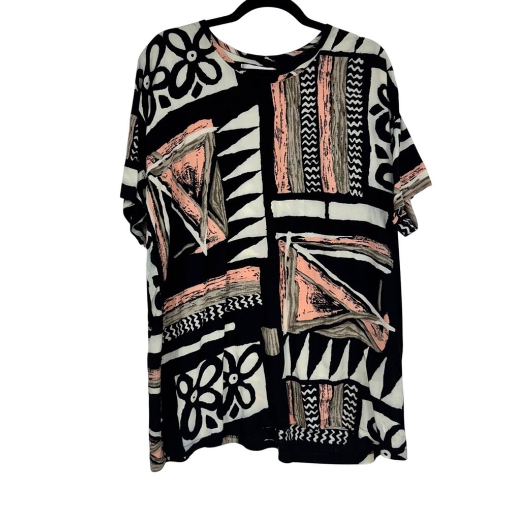 Morton Myles For The Warrens Black White Pink Abstract Print Blouse Womens M